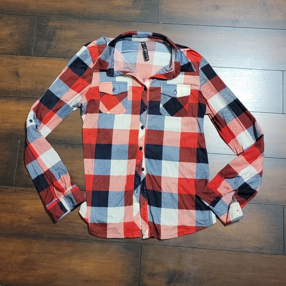RNB Plaid Long Sleeve Button Down